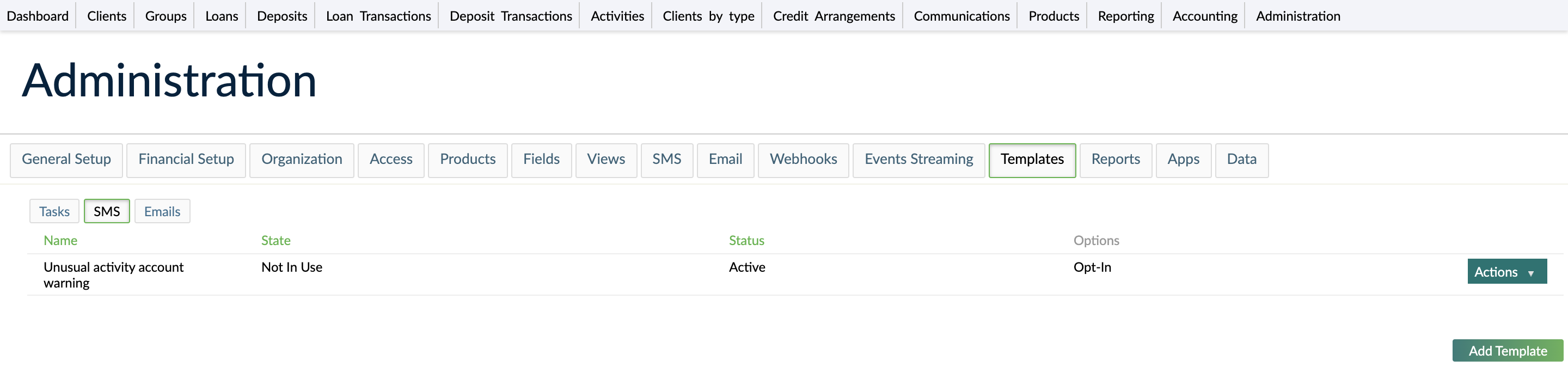 Manual SMS notification templates list